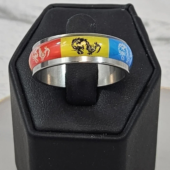 Size 11 Multi Colored Band Dragon Fashion Ring  11J - Picture 1 of 4